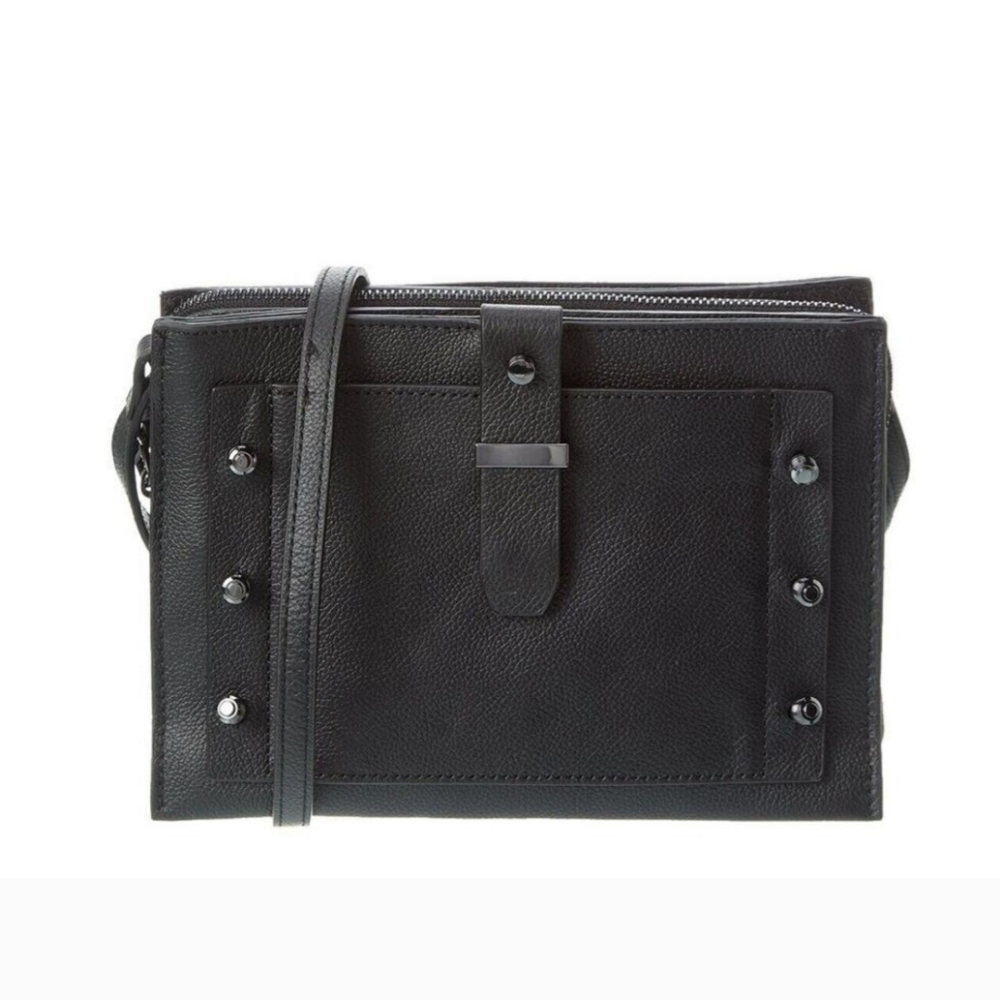 Botkier NY Black Metallic Leather Warren City Crossbody Handbag EUC
